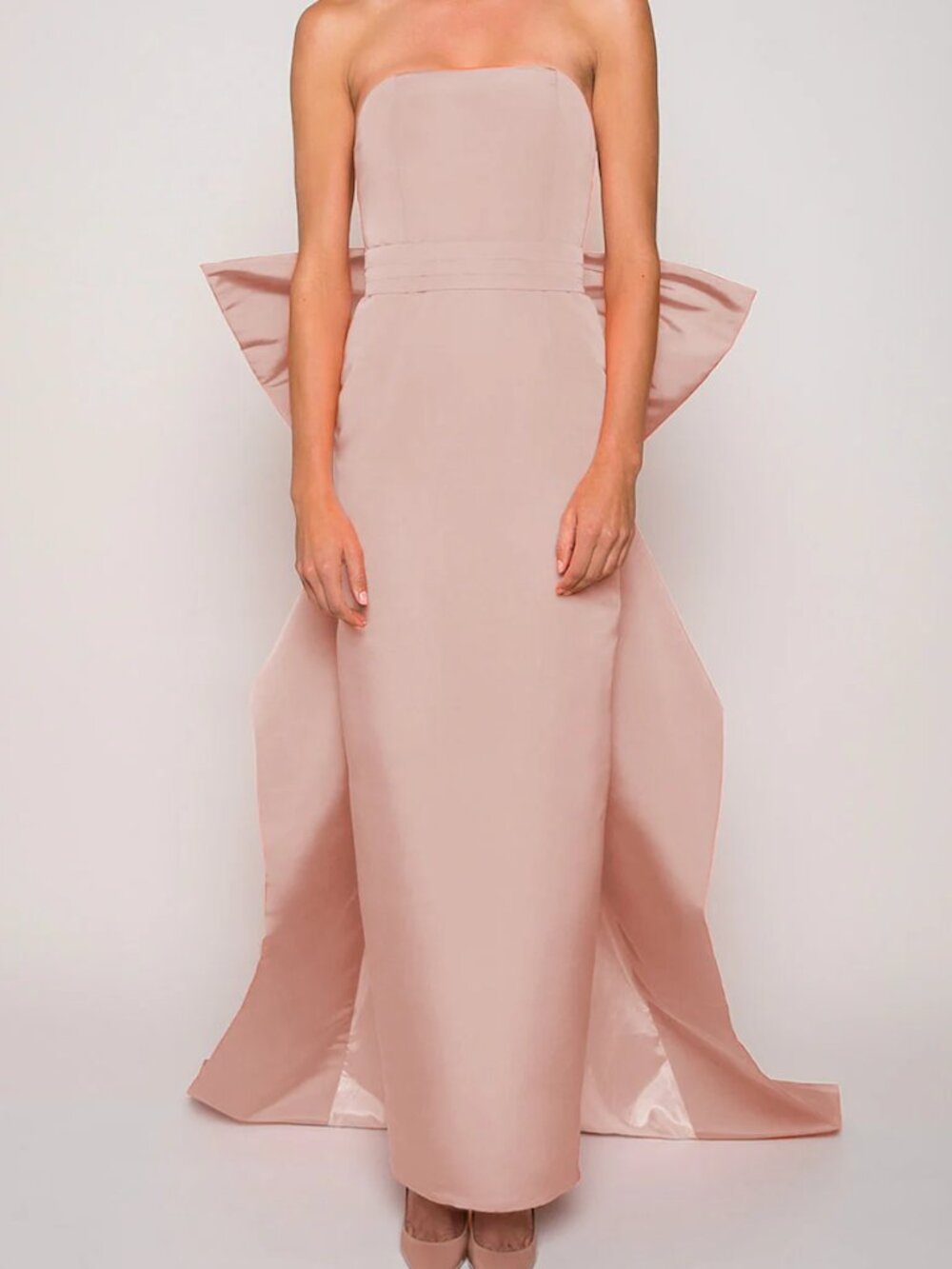 Alexia Maria Bow Butterfly Silk Faille Column Gown in Blush Color size 4